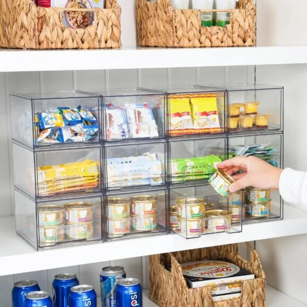 New 4-Pack Clear Stackable Storage Drawers, Acrylic Bins for Bath & Kitchen
